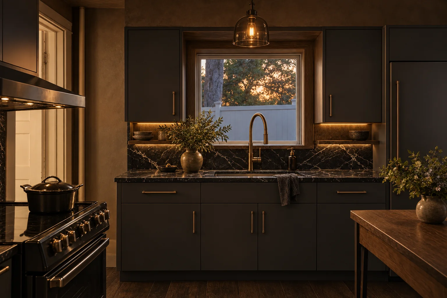 The Jamisontown kitchen, concept visualisation in the Dark Luxe style