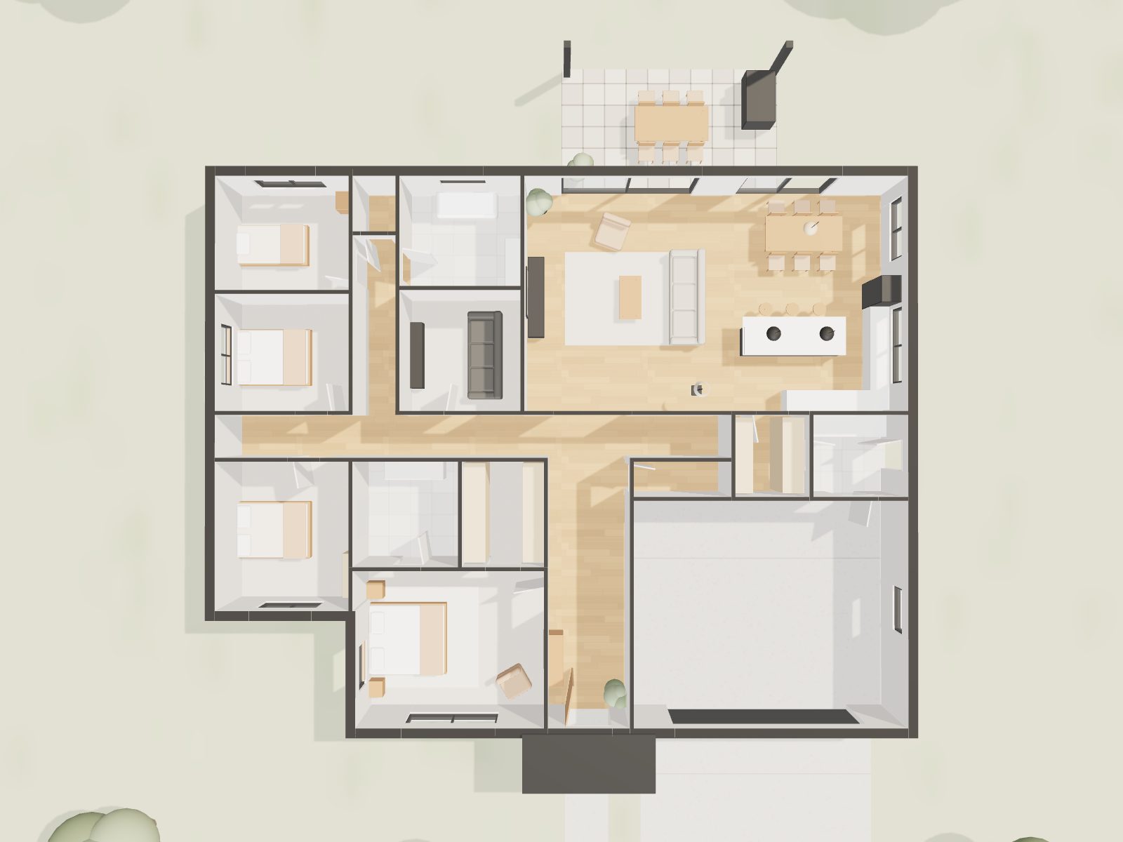 The same house as a cut-away 3D model seen from above