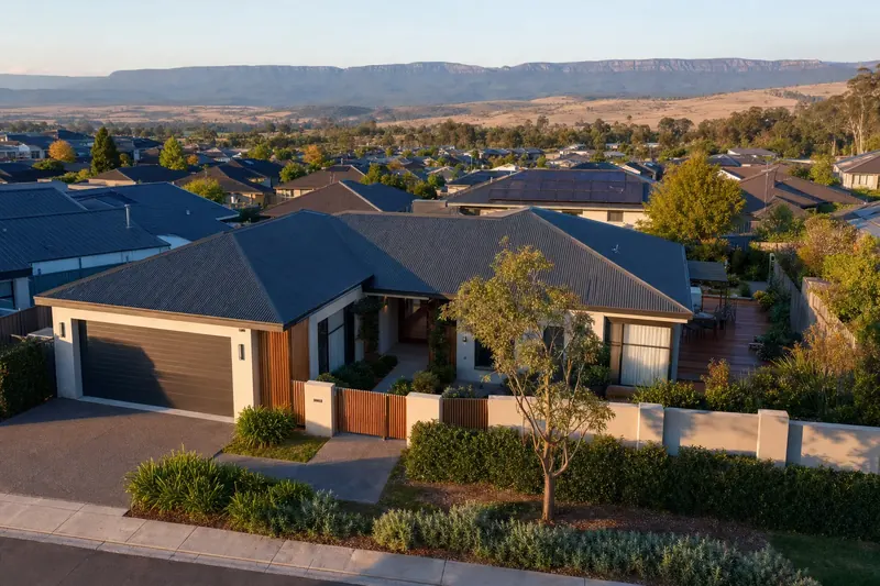 12 Wattlebird Rise from above at golden hour, the escarpment behind