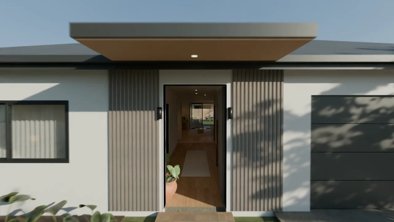 The front door swinging open onto the entry