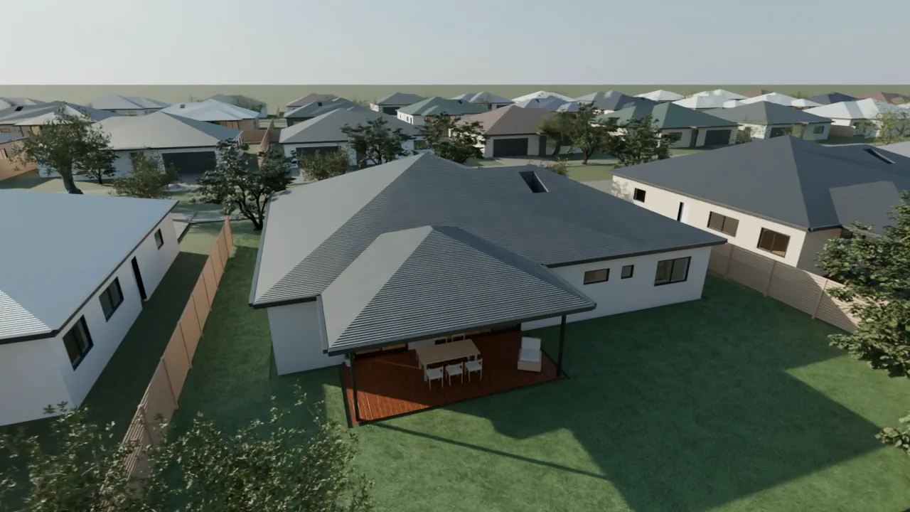 The house from above as the drone climbs away