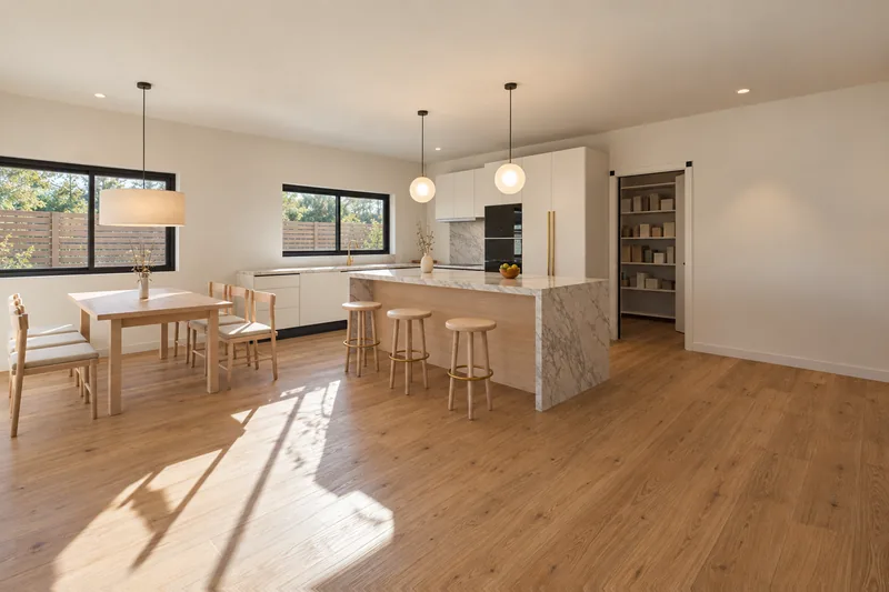 Kitchen and dining from the living room